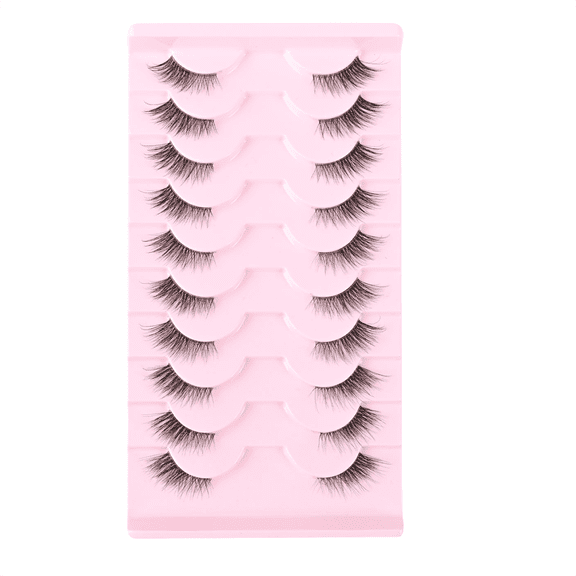 Natural 3D False Eyelashes, 10 Pairs Cat Eye & Half Cat Eye Lashes, Lightweight Wispy Lash Set for Daily Makeup