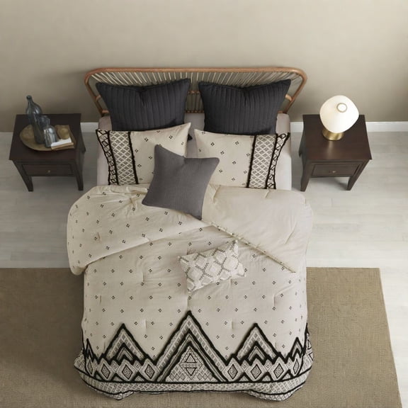 Natural 3Piece Cotton Linen Blend Bedding Set Modern Boho Full/Queen
