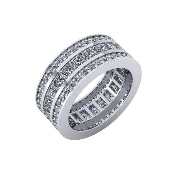 Natural 4.25Ct Princess Round Diamond 3Row Anniversary Wedding Eternity Band Ring 18k Gold FG VS1