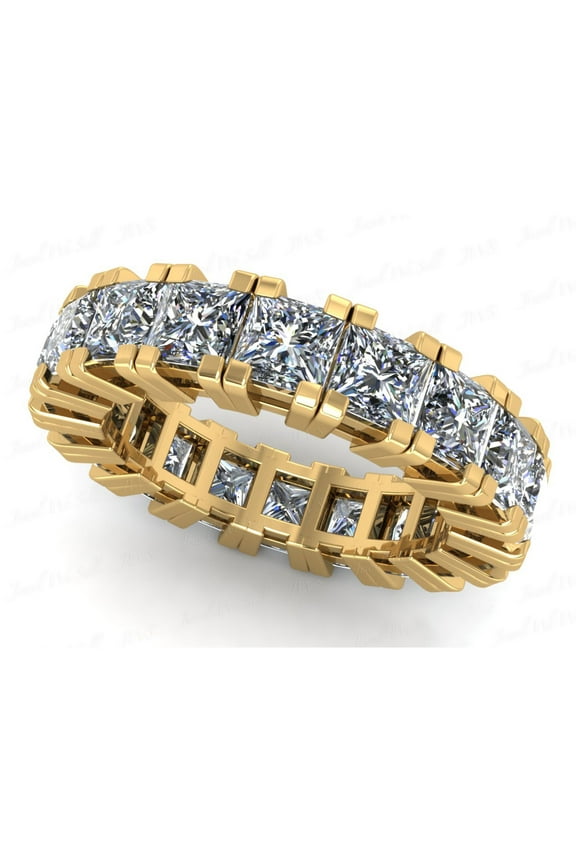 Natural 4.80Ct Princess Cut Diamond Gallery Women's Anniversary Wedding Eternity Band Ring Solid 18k Yellow Gold H SI2
