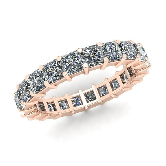 Natural 4.80Ct Princess Cut Diamond Shared Prong Women's Anniversary Wedding Eternity Band Ring Solid 18k Rose Gold H SI2