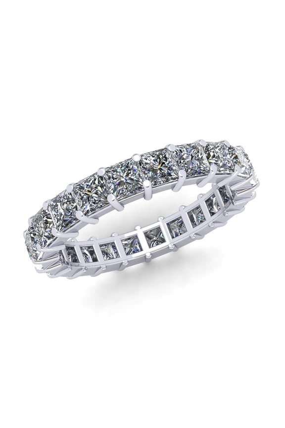 Natural 4.80Ct Princess Cut Diamond Shared Prong Women's Anniversary Wedding Eternity Band Ring Solid 18k White Gold H SI2
