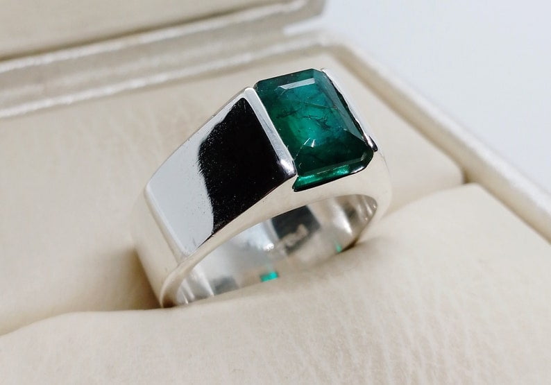 Natural Carat Rich Green Emerald Sterling Silver 925 Handmade