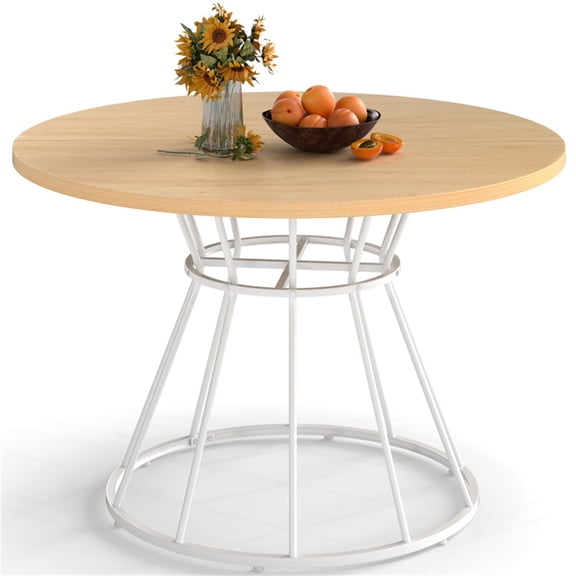 Natural 47" Round Dining Table for 4-6 People  Hourglass Metal Base Curved Tabletop  LJH