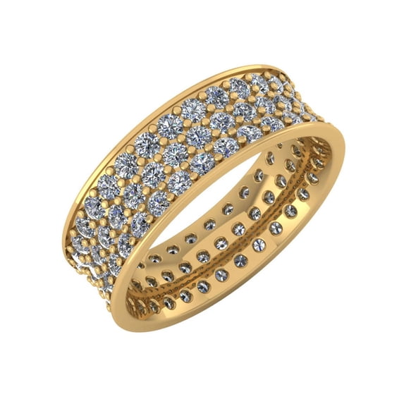 Natural 4CT Round Cut Diamond Concave 3Row Anniversary Wedding Eternity Band Ring 18k Gold G SI1