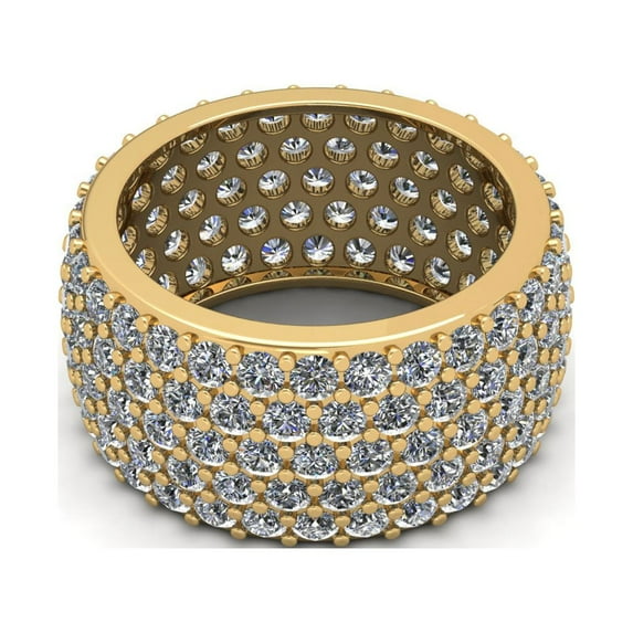 Natural 5.00Ct Round Cut Brilliant Diamond Wide Pave Women's Anniversary Wedding Eternity Band Ring Solid 10k Yellow Gold G-H I1