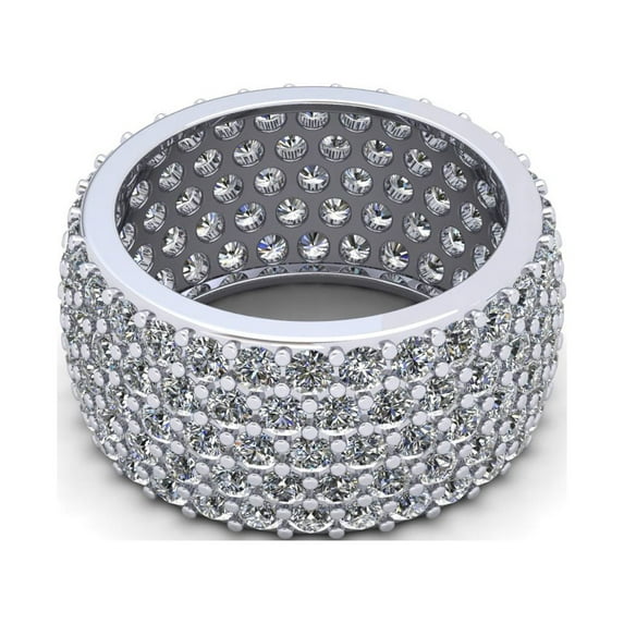 Natural 5.00Ct Round Cut Diamond Wide Pave Women's Anniversary Wedding Eternity Band Ring Solid 18k White Gold F VS2