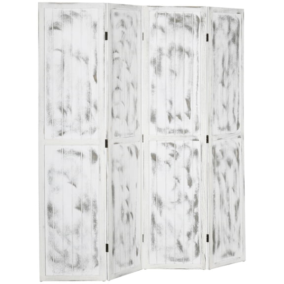 Natural 5.5" 4 Panel Room Divider Folding Privacy Screen Panels, 63.25" W x 67" H x 0.75" D, White