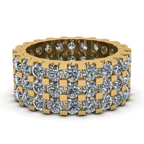 Natural 6.60Ct Round Cut Brilliant Diamond 3Row Women's Anniversary Wedding Eternity Band Ring Solid 14k Yellow Gold G-H I1