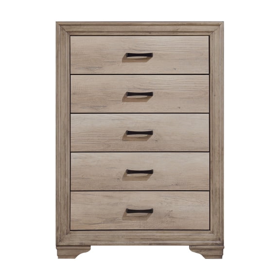 Dokea 6-Drawer Dresser - Rustic Contemporary Bedroom Dresser - Black Hardware, Natural Wood - Dressers