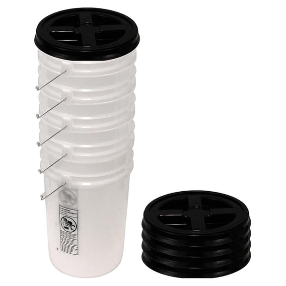 Natural 6 Gallon Bucket with Black Gamma Seal Lid, 5 Pack
