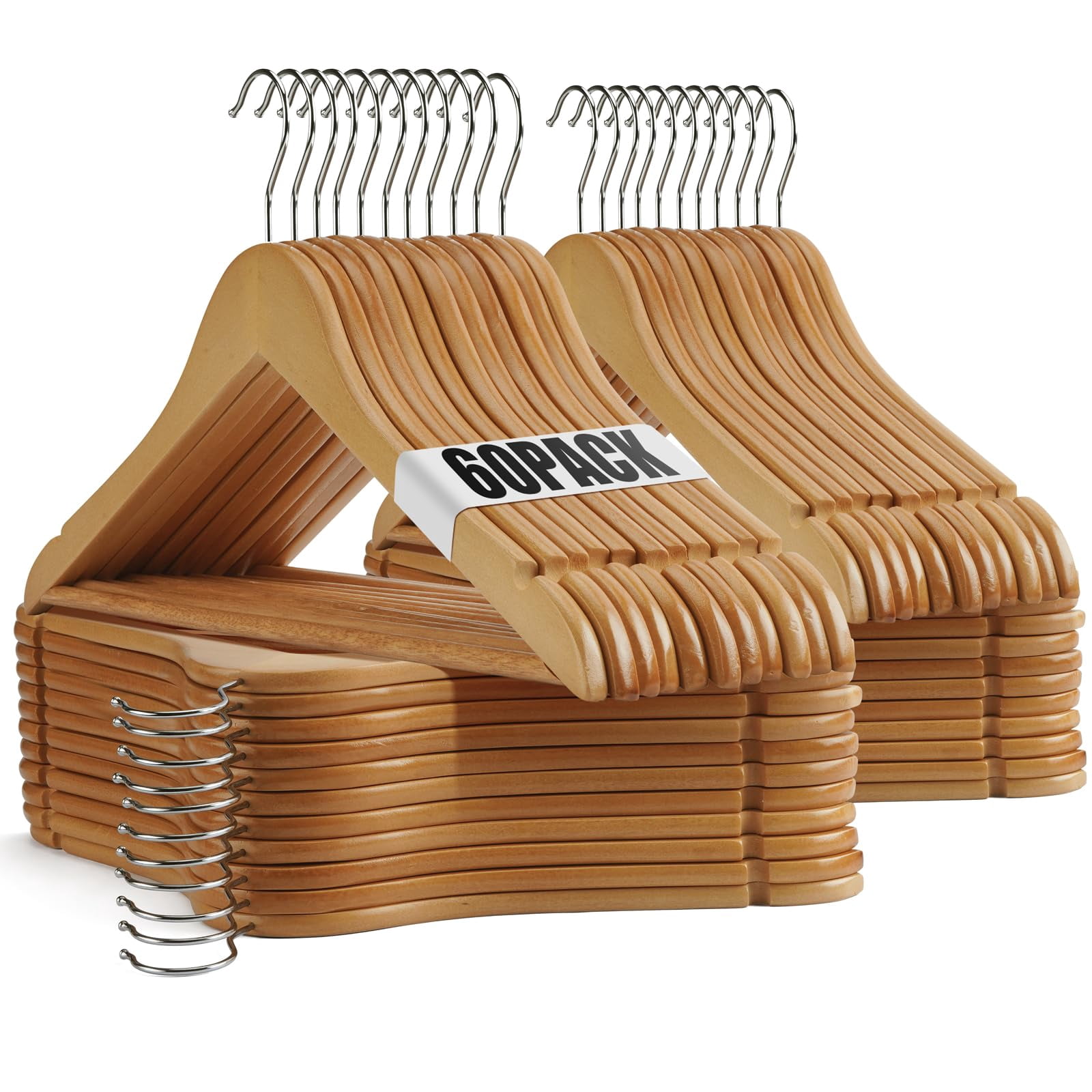 Natural 60 Pack Wooden Clothes Hangers for Closet Storage - Walmart.com