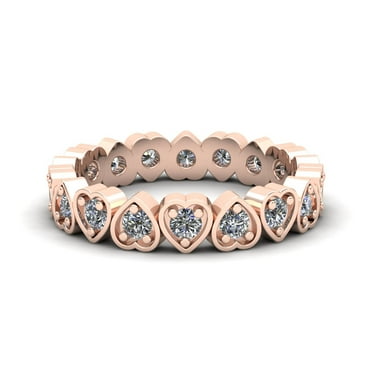 Natural .60Ct Round Cut Brilliant Diamond Heart Women's Anniversary Wedding Eternity Band Ring Solid 14k Rose Gold H SI2
