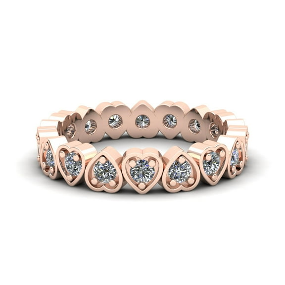 Natural .60Ct Round Cut Brilliant Diamond Heart Women's Anniversary Wedding Eternity Band Ring Solid 14k Rose Gold H SI2