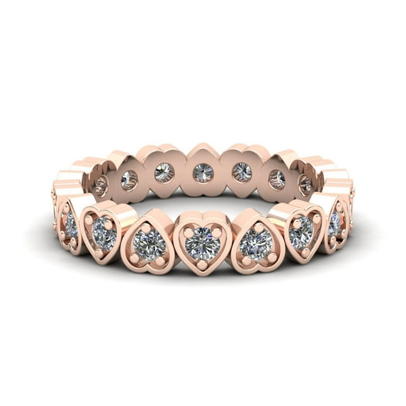 Natural .60Ct Round Cut Brilliant Diamond Heart Women's Anniversary Wedding Eternity Band Ring Solid 18k Rose Gold F VS2