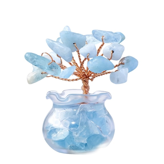 Natural 7 Chakra Crystal Money Tree Figurine, Handmade Copper Wire Healing Gemstone Tree with Glass Pot Base, Bonsai for Home Office Desk Decor, Luck Wealth Meditation Gift