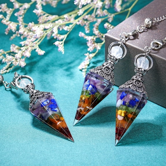 Natural 7 Chakra Healing Crystal Dowsing Pendulum for Divination, Spiritual Protection, Chakra Balancing, and Crystal Healing