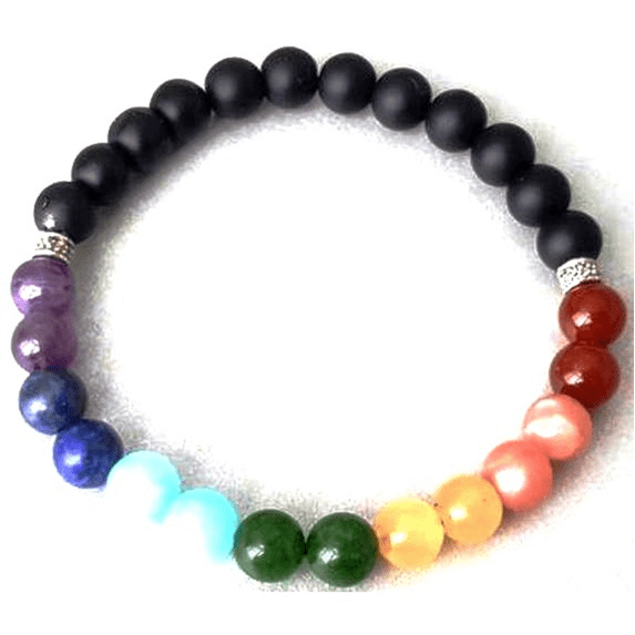 Natural 7 Chakra Stone & Matte Onyx 6mm Round Shape Smooth Cut Beads Stretchable Bracelet for Men & Women.