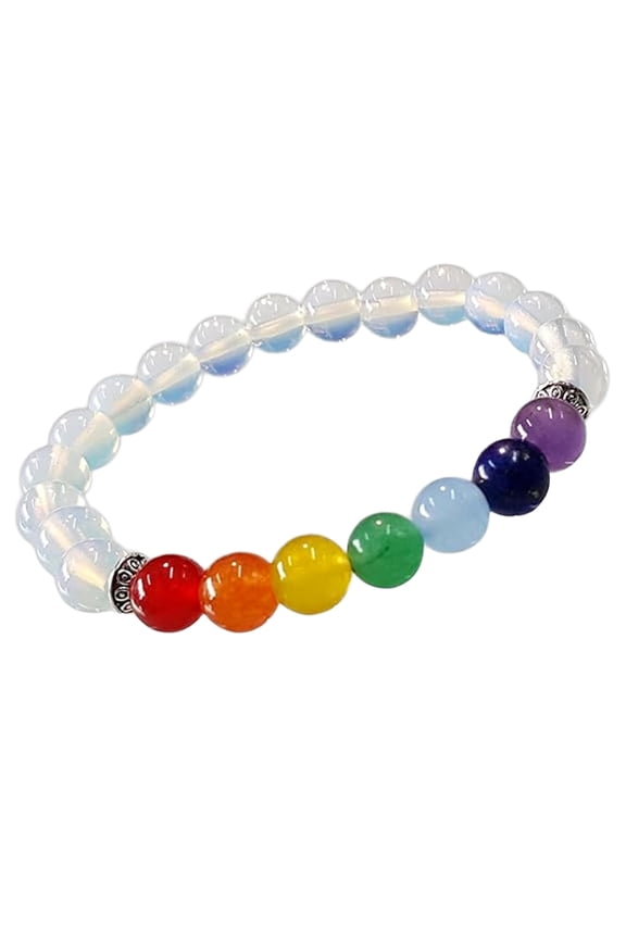 Natural 7 Chakra Stone & Moonstone 8mm Round Shape Smooth Cut Beads Stretchable Bracelet For Men & Women. Unisex Bracelet
