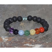 Natural 7 Chakra Stone With Volcanic Lava 8mm Round Shape Smooth Cut Beads Stretchable Bracelet for Men & Women.