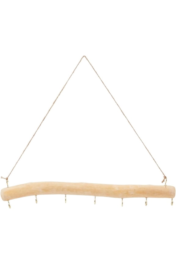 Natural 7 Hook Wooden Wall Hooks Driftwood Wall Hanging Decor Wood Farmhouse Vintage Jewelry Necklace Holder with Twine Mounted Branch Hanger for Dried Flowers Keys Crafts Home Decoration