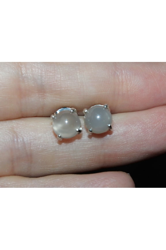 Natural 7mm Round Cabochon Gray Moonstone Sterling Silver Earrings N7RCGMSSE2