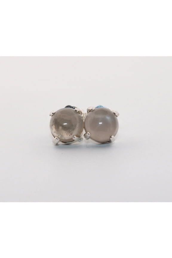 Natural 7mm Round Cabochon Gray Moonstone Sterling Silver Earrings N7RCGMSSE4