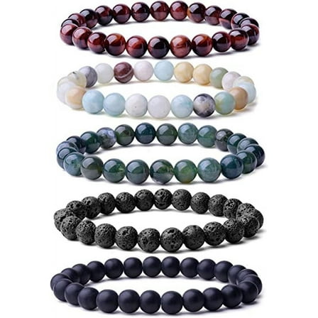 Natural 8mm Gorgeous Semi-Precious Gemstones Healing Crystal Stretch Beaded Bracelet Unisex 5 pcs