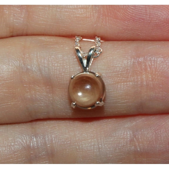 Natural 8mm Round Cabochon Smoky Quartz Sterling Silver Necklace N8RCSQSSN