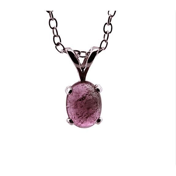 Natural 8x6mm Pink Bi-colored Tourmaline Cabochon Sterling Silver Necklace NT305