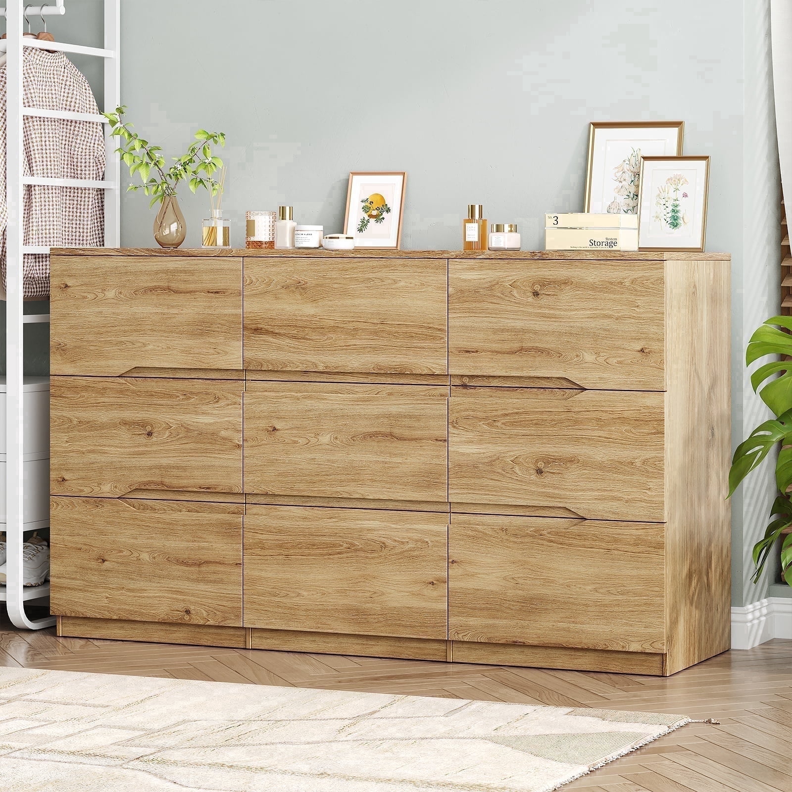 60.3 in Wide Modern Wood Dresser with 9 Drawers - Spacious Storage Chest for Bedroom