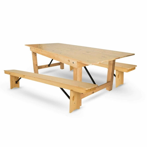 Natural Straight Leg Farm Table Dining Set with 2 Benches by Chivari