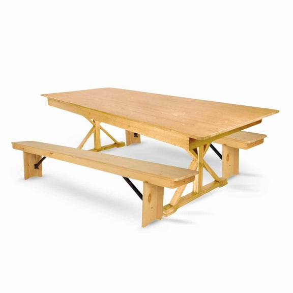 Natural X-Leg Farm Table Dining Set with 2 Benches by Chivari