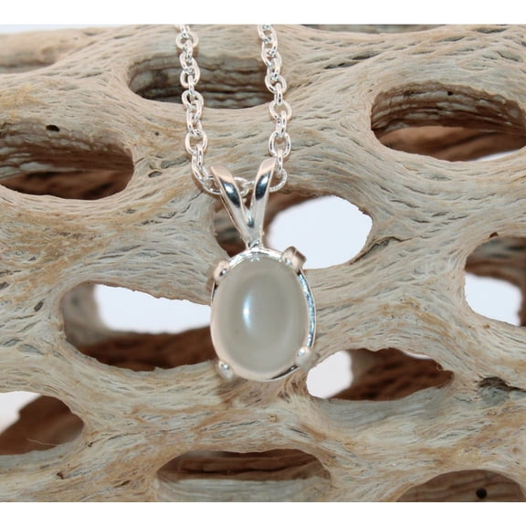 Natural 9x7mm Oval Cabochon Moonstone Sterling Silver Necklace N97OCMSSN