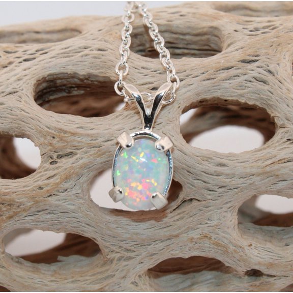 Natural 9x7mm Oval Cabochon Opal Sterling Silver Necklace N97OCOSSN