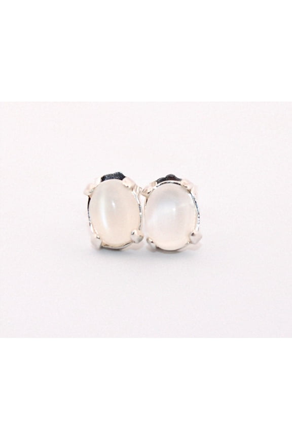 Natural 9x7mm Oval Cabochon White Moonstone Sterling Silver Earrings N97OCWMSSE