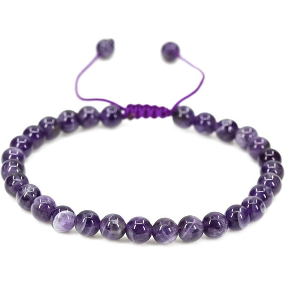 Natural A Grade African Amethyst Gemstone 6mm Round Beads Adjustable Braided Macrame Tassels Chakra Reiki Bracelets 7-9 inch Unisex