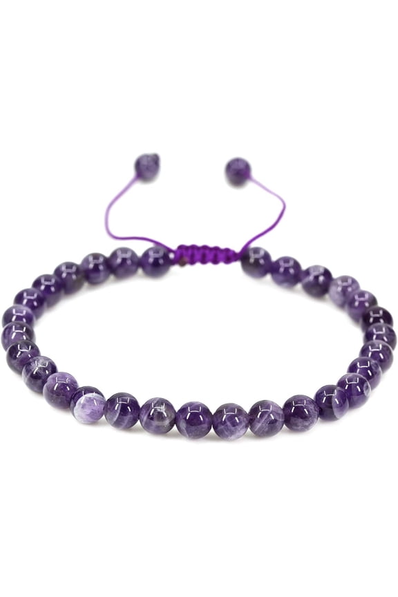 Natural A Grade African Amethyst Gemstone 6mm Round Beads Adjustable Braided Macrame Tassels Chakra Reiki Bracelets 7-9 inch Unisex