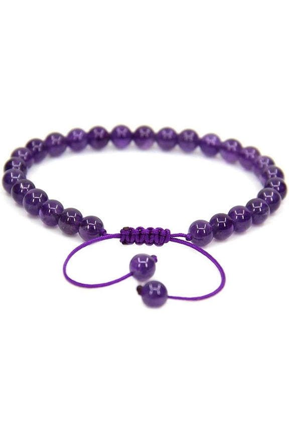 Natural A Grade Amethyst Gemstone 6mm Round Beads Adjustable Bracelet 7" Unisex