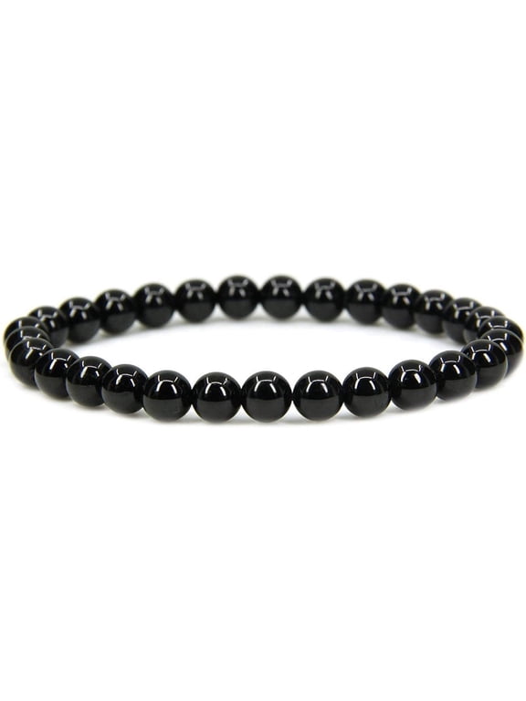 Natural A Grade Black Tourmaline Gemstone 6mm Round Beads Stretch Bracelet 7" Unisex