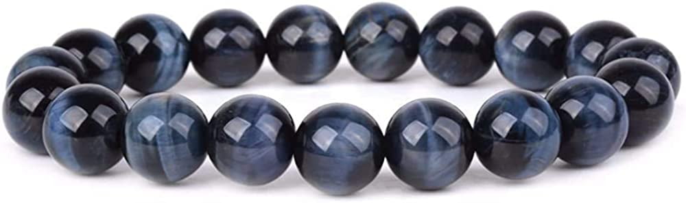 Natural A Grade Blue Tiger Eye Gemstone 10mm Round Beads Stretch Bracelet 7" Unisex