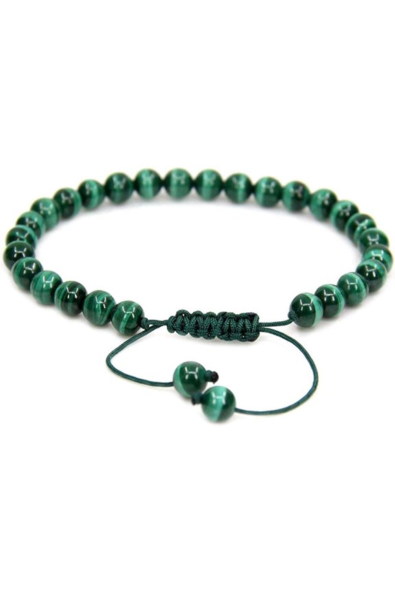 Natural A Grade Malachite Gemstone 6mm Round Beads Adjustable Bracelet 7" Unisex