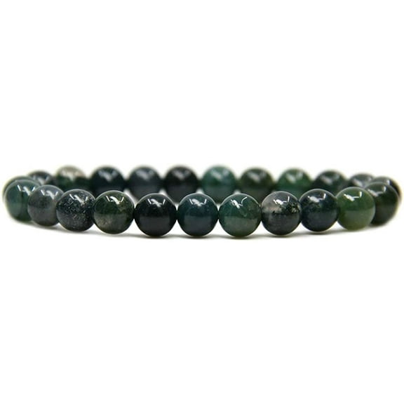 Natural A Grade Moss Agate 8mm Round Beads Stretch Bracelet 7 Inch