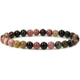 thumbnail image 1 of Natural A Grade Multicolor Tourmaline Gemstone 6mm Round Beads Stretch Bracelet 7" Unisex, 1 of 6