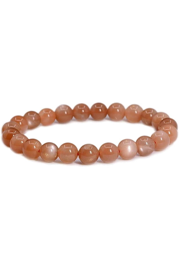 Natural A Grade Orange Sunstone Gemstone 8mm Round Beads Stretch Bracelet 7 Inch Unisex