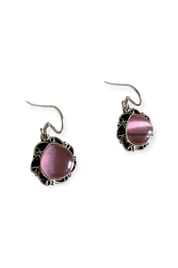 Natural A+glass pink Earring Pears shape Sterling Silver Dangle Drop Boho & Hippie Designer Earring