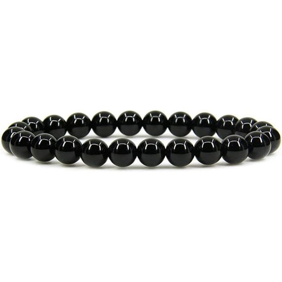 Natural AA Grade Black Agate Gemstone 8mm Round Beads Stretch Bracelet 7" Unisex