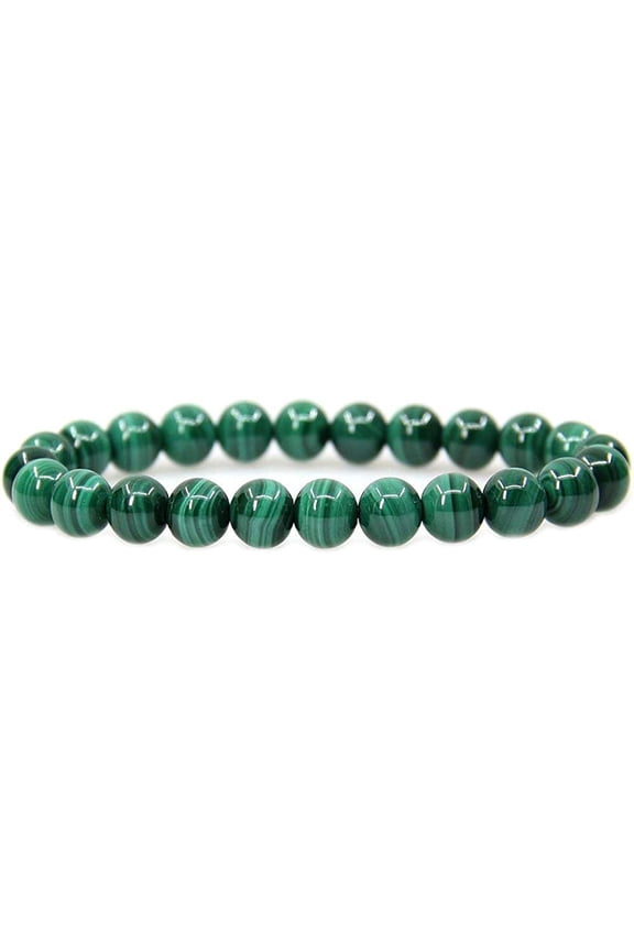 Natural AA Grade Malachite Gemstone 8mm Round Beads Stretch Bracelet 7" Unisex