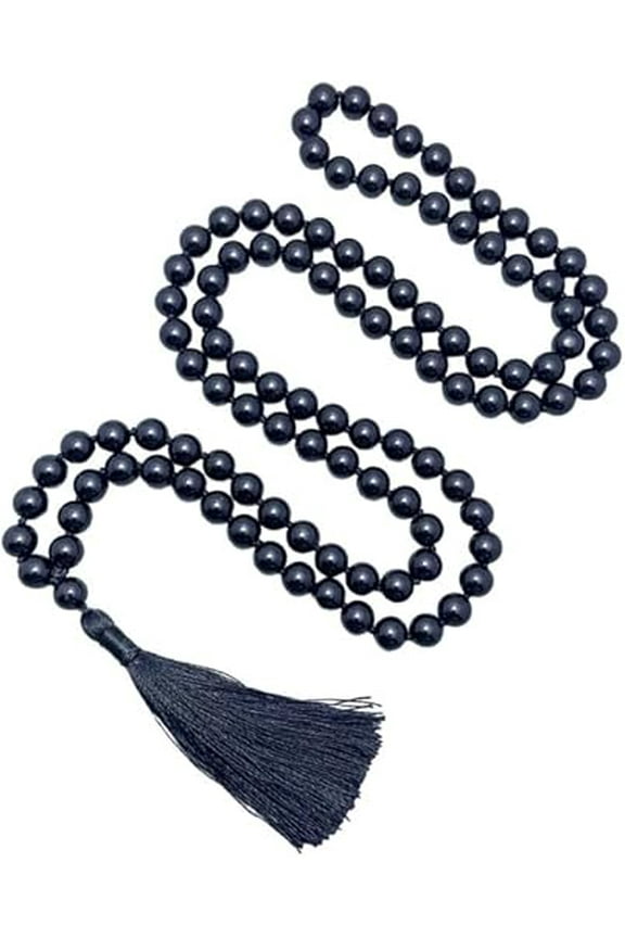 Natural AAA Black Obsidian 108 Beads Mala Necklace 8mm Knotted Grounding Healing Tassel Spiritual Protection Meditation Balance Japa Mala