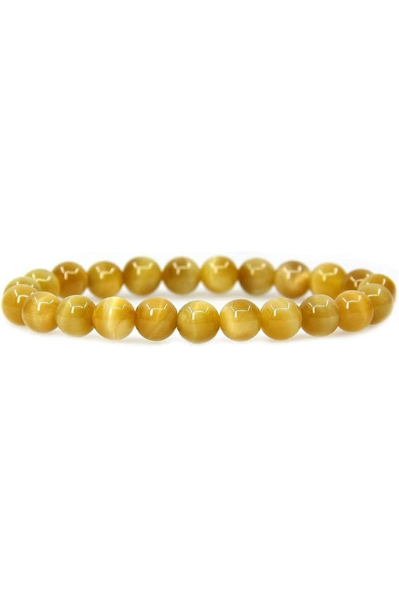Natural AAA Gold Tiger Eye Gemstone 8mm Round Beads Stretch Bracelet 7" Unisex
